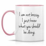 Retreez Funny Mug - I'm Not Bossy Just Know What You Should Be Doing 11 Oz Ceramic Coffee Mugs - Funny, Sarcasm, Motivational, Inspirational birthday gifts - White Mug with Pink...