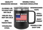 Rogue River Tactical USA American Flag God Bless America Heavy Duty Stainless Steel Black Coffee Mug Tumbler With Lid Novelty Cup Great Gift Idea
