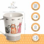 SPOTTED DOG GIFT COMPANY Cat Mugs, Cat Coffee Mug Set, 12 oz Cute Ceramic Porcelain China Coffee Tea Mugs Cups, Happy Cats Themed Gifts for Cat Lovers and Animal Lovers Women...
