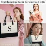 YOOLIFE Initial Canvas Tote Bag & Makeup Bag, Personalized Birthday Gifts for Women Mom Daughter Sister Friends Teacher, Bridesmaid Wedding Gifts